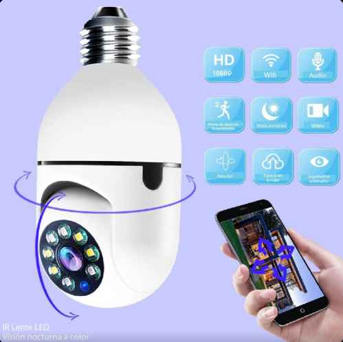 Cámara Bombillo WiFi 360° - Vigilancia Inteligente